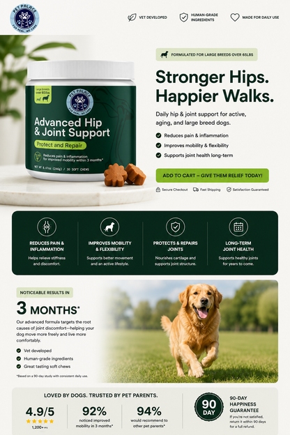 Teemdrop Advanced Hip and Joint Support for pets, showing soft chews with labels, designed to promote joint health and mobility.