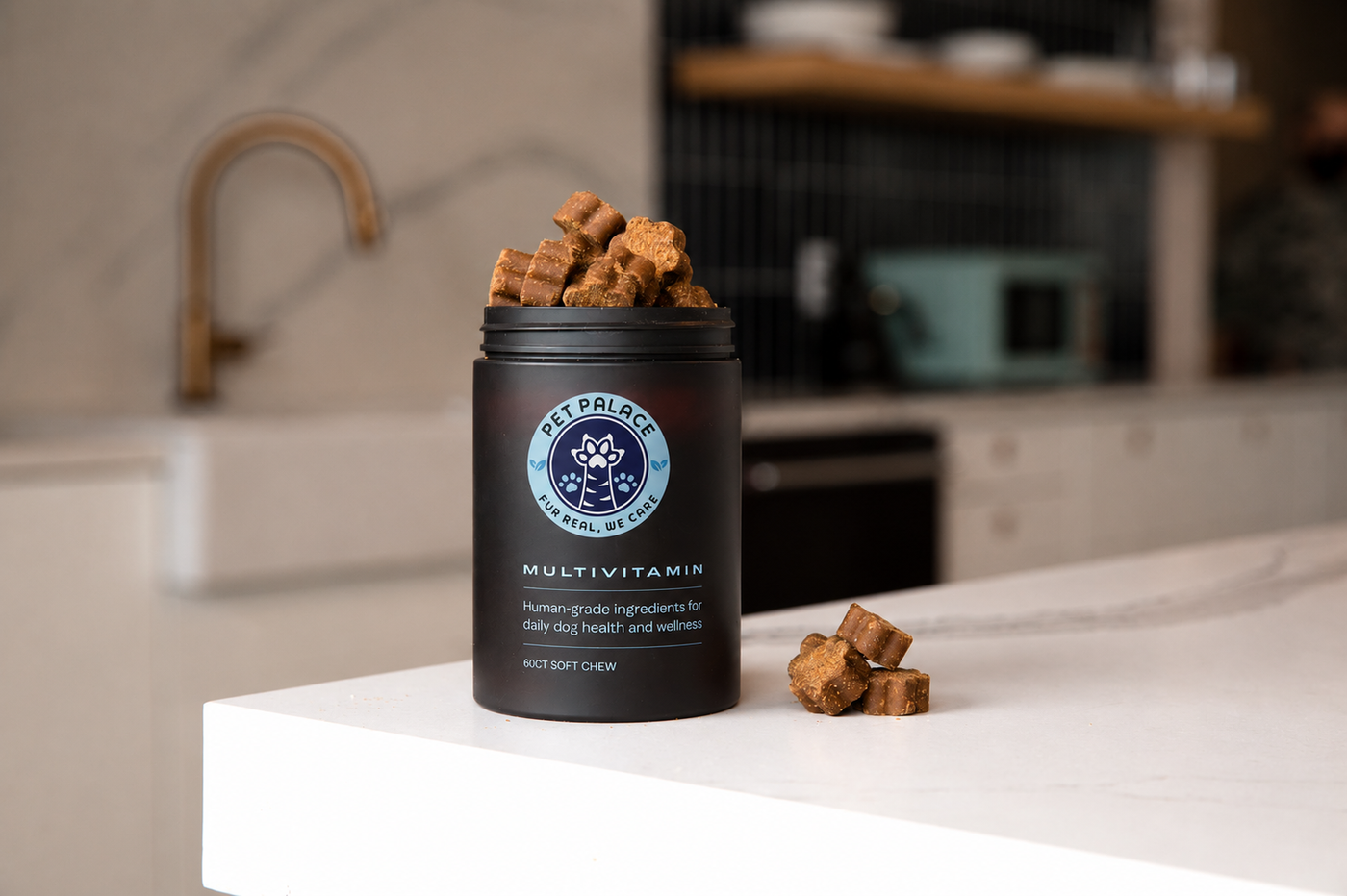 Teemdrop Ultra Nutrient Vitamins Pro for pets, showing colorful supplement bottles and pet care packaging on a clean background.