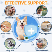 Teemdrop PowerPuppy Yeast Infection Drops for pets, showing the product bottle with dropper and puppy in the background.